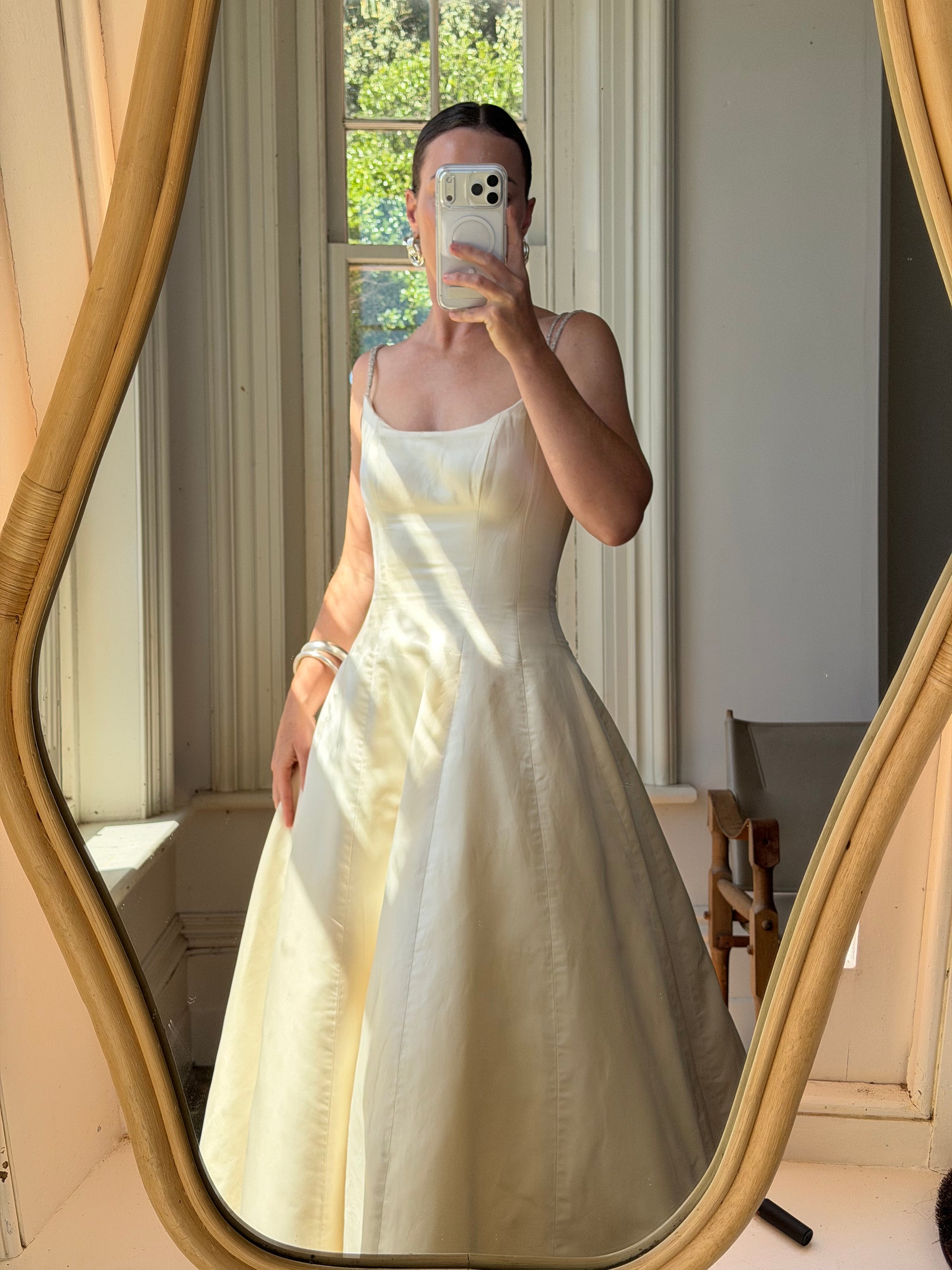 Vintage 90s Pure Silk Couture Diamante Wedding Gown