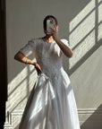Vintage 80s Rope Embroidered Taffeta Wedding Gown