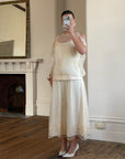 Vintage 80s Drop Waist Floral Sheer Midi Dress Creme