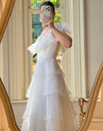 Vintage 70s Tiered Organza Prairie Daisy Wedding Dress