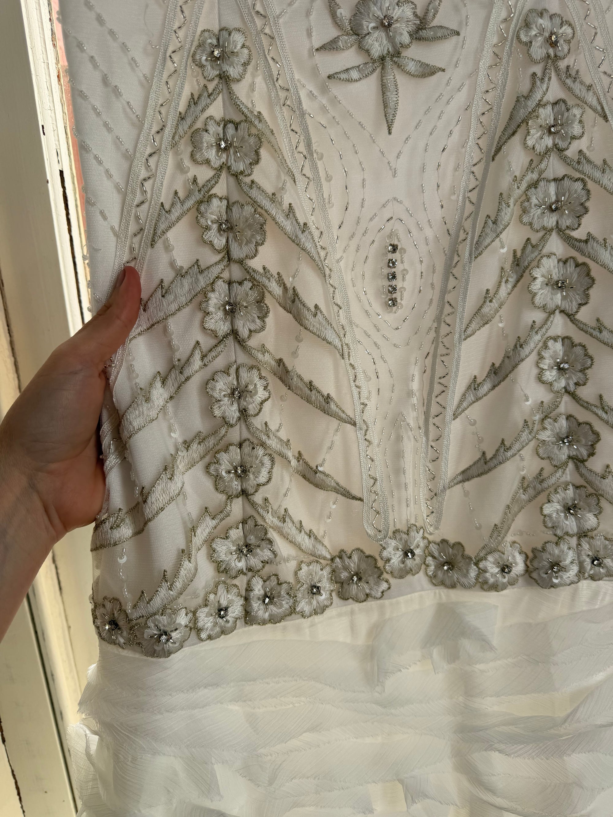 Vintage 90s Strapless Embellished Ruffled Wedding Gown