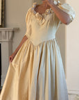 Vintage 90s Silk Dupion Rosette Bridal Midi Gown