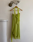 Vintage Y2K Chartreuse Strapless Pure Silk Brooch Dress