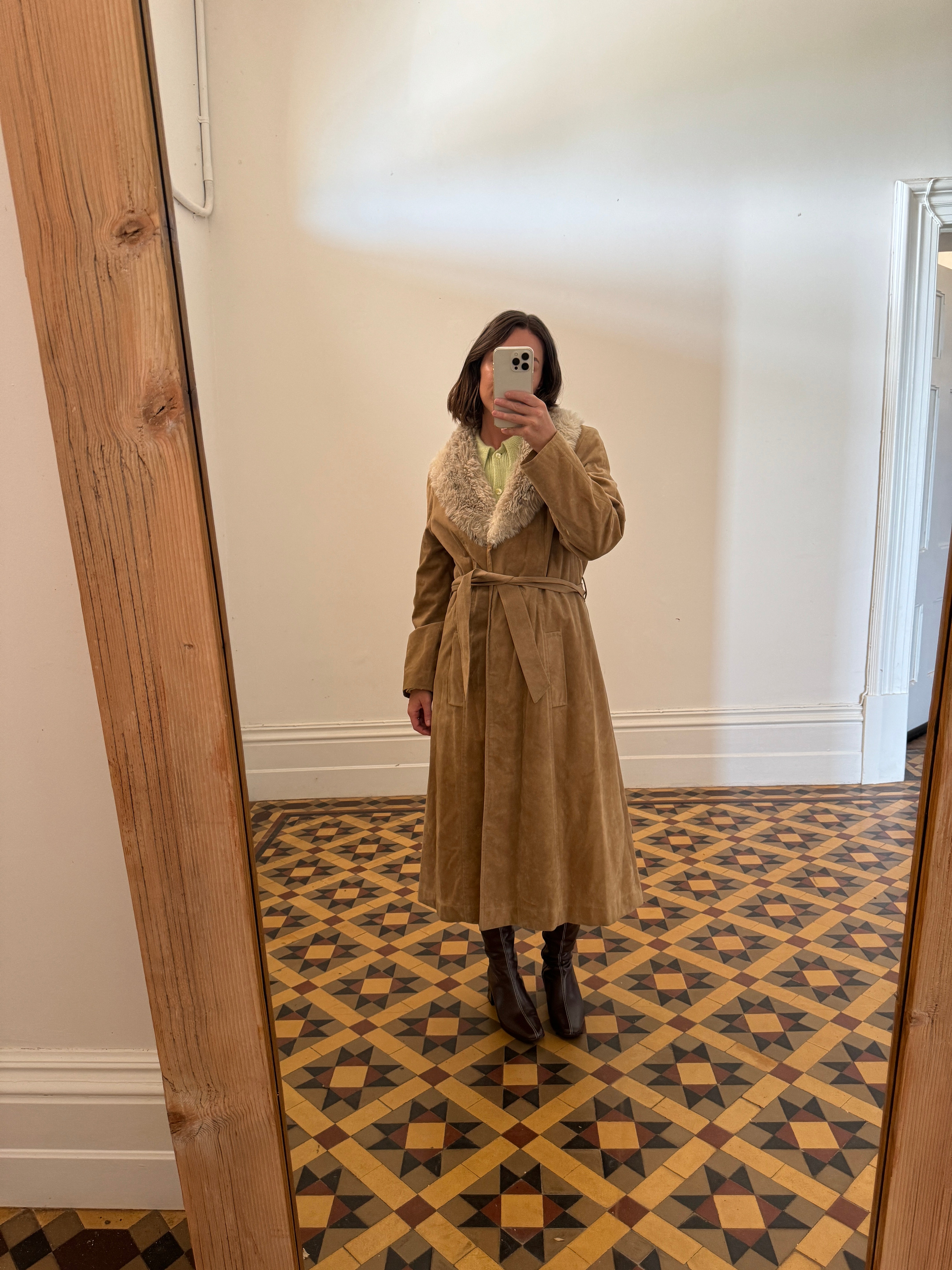 Vintage Faux Suede Penny Lane Coat Camel