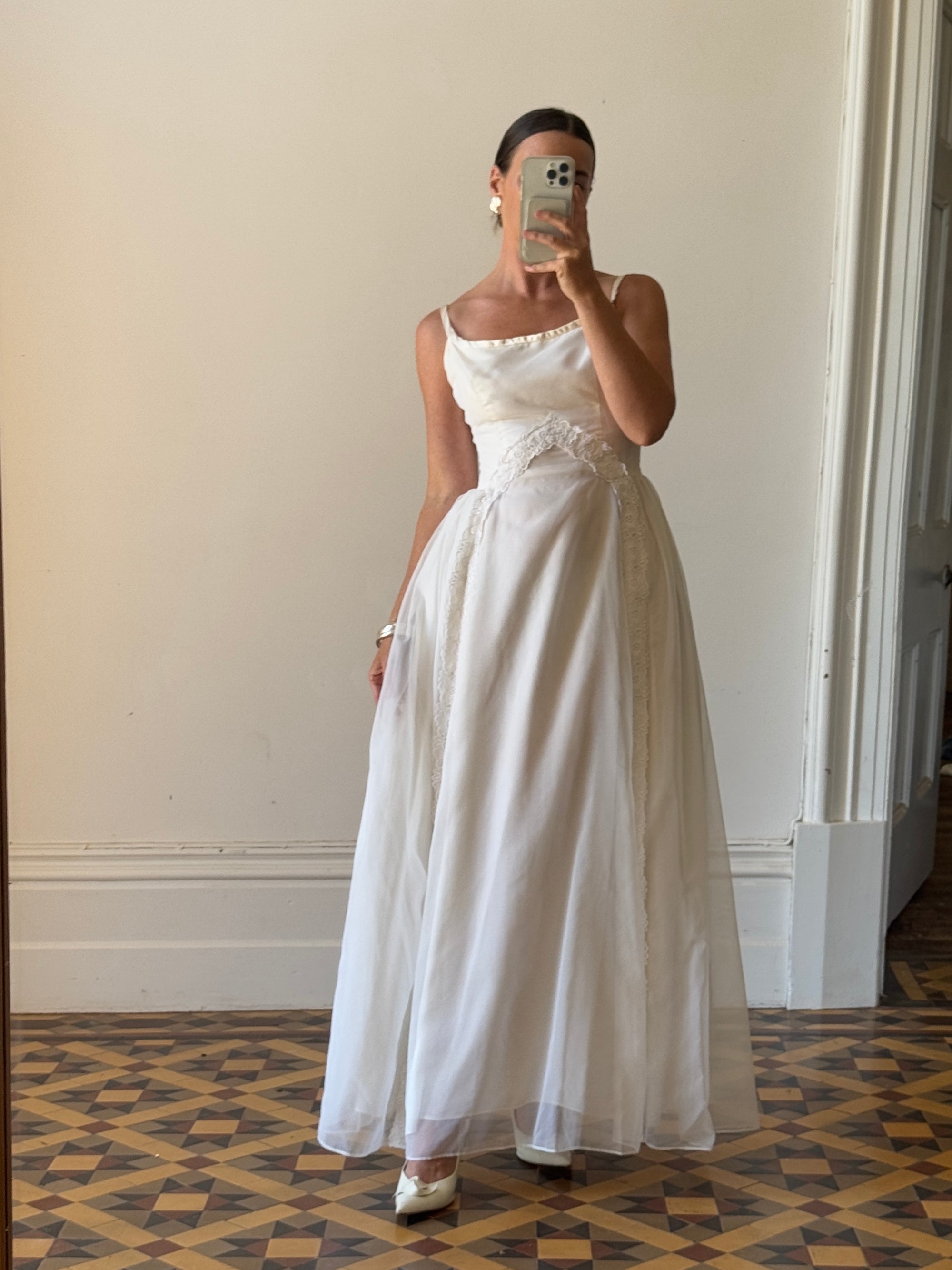 Vintage 60s Strappy Lace Wedding Dress