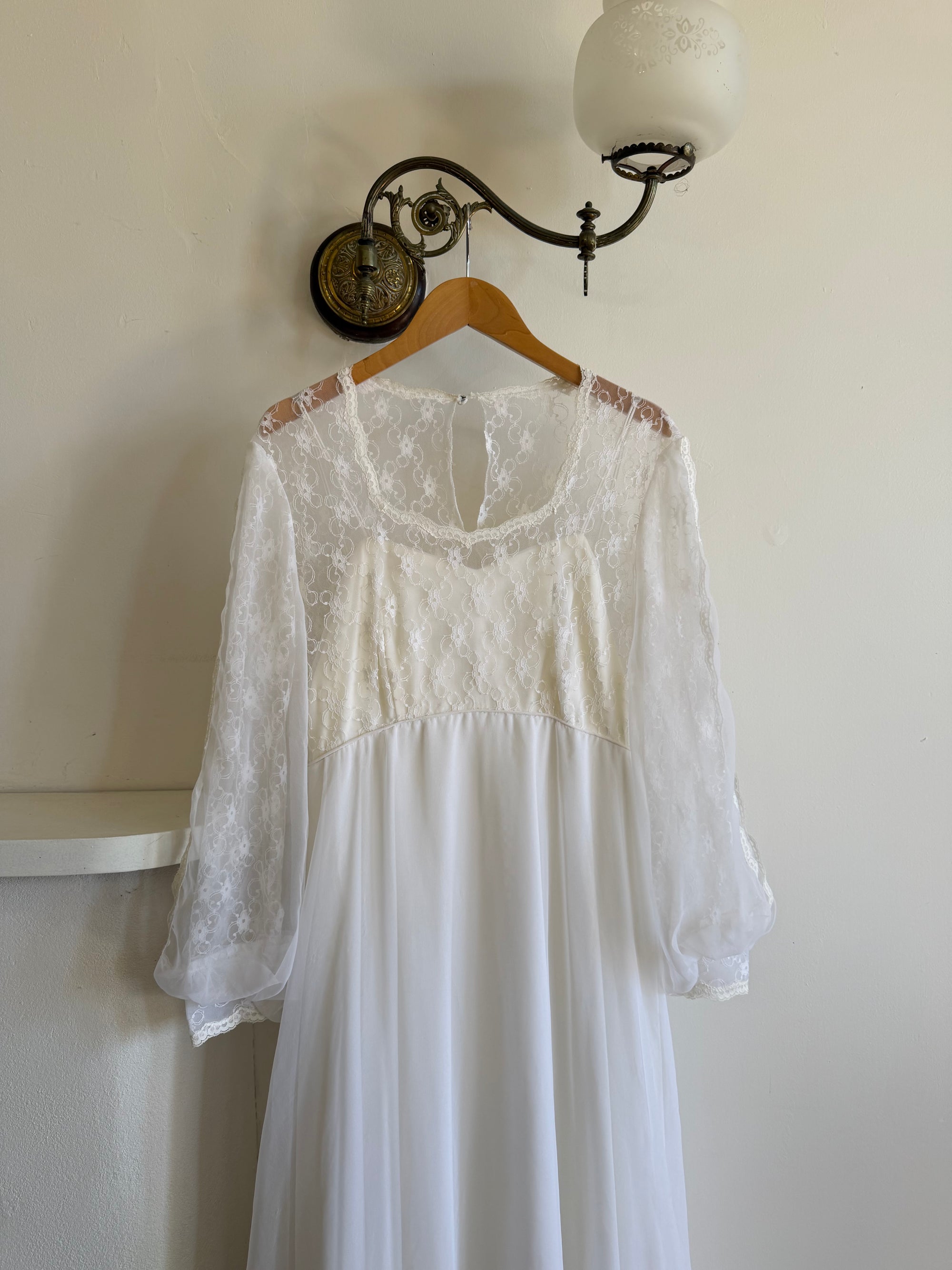 Vintage 60s Poet Sleeve Chiffon Wedding Gown