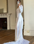 Vintage 40s Liquid Silk Satin Sheer Lace Wedding Gown