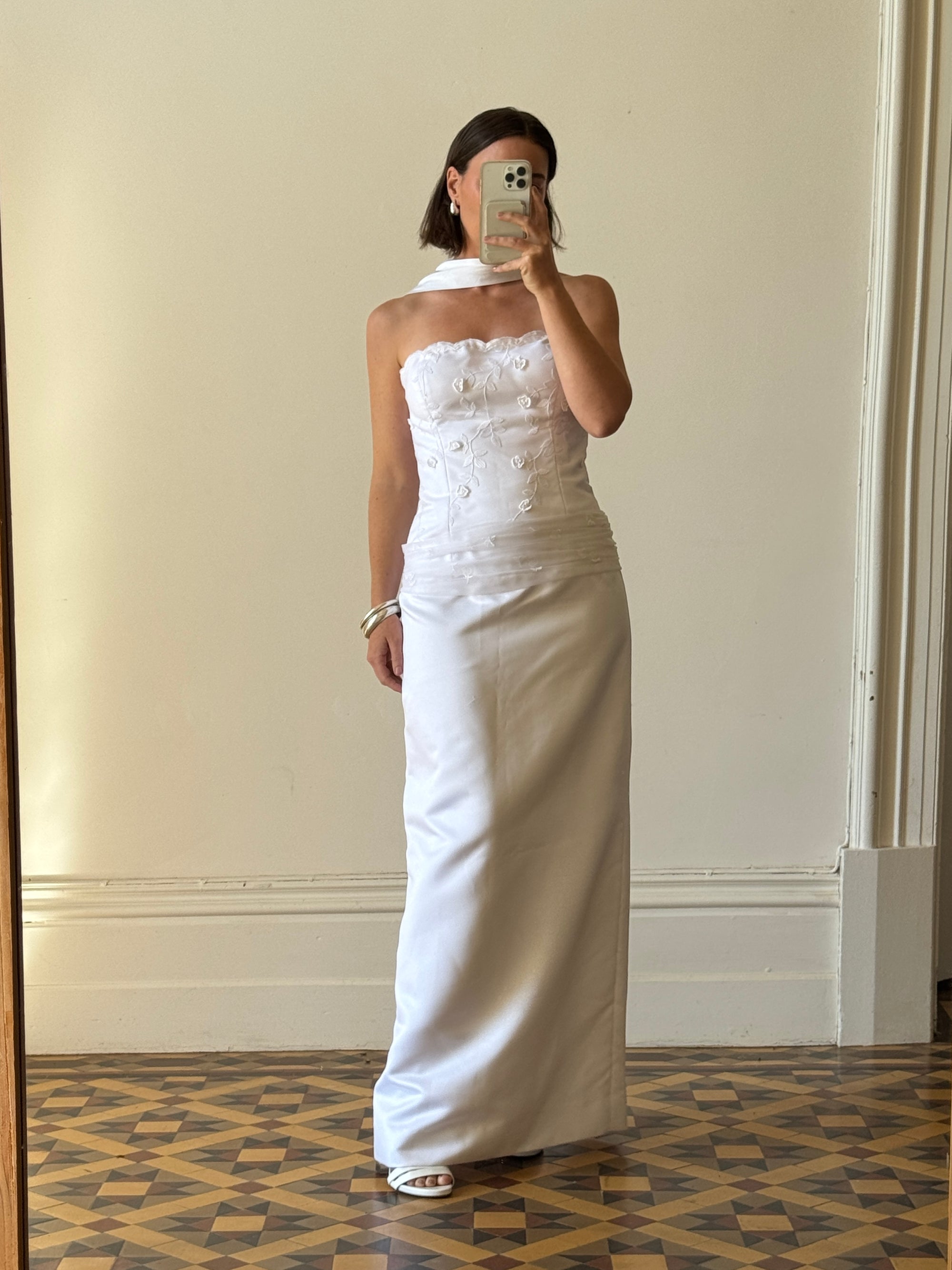 Vintage 90s Drop Waist Floral Wedding Dress