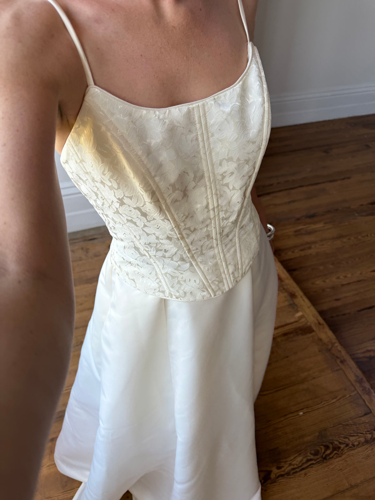 Vintage 90s Brocade Corset Satin Bridal Gown Champagne