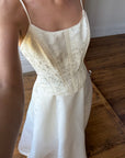 Vintage 90s Brocade Corset Satin Bridal Gown Champagne