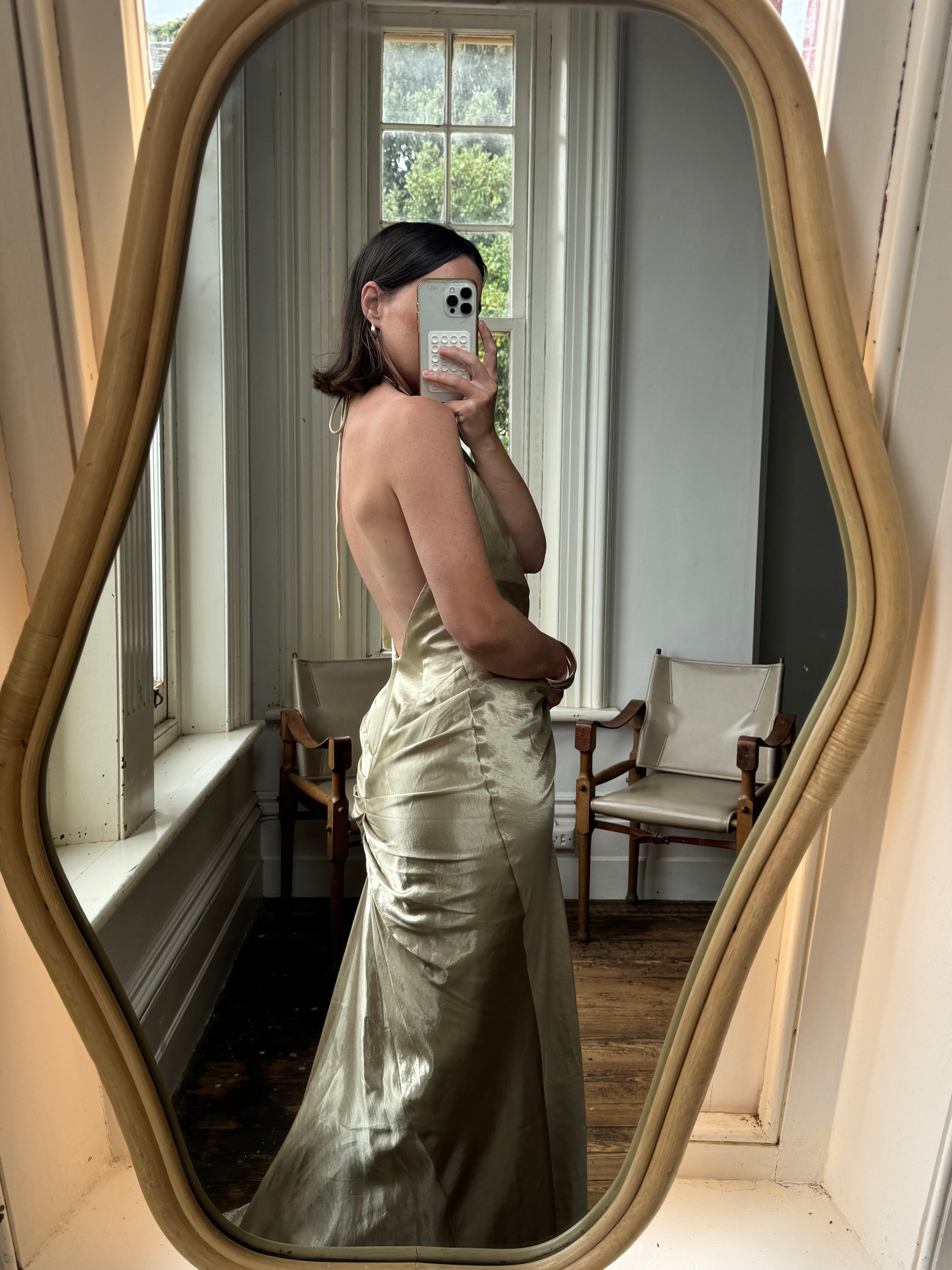 Vintage 90s Gold Shimmer Backless Gown