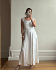 Vintage 50s Satin Jacquard Scalloped Bridal Dress