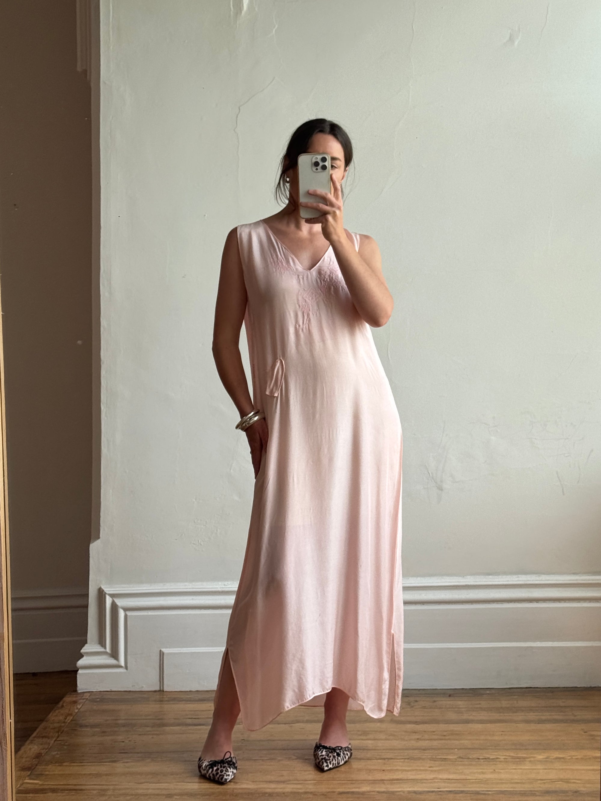 Antique 20s Valentines Slip with Heart Pocket Pink