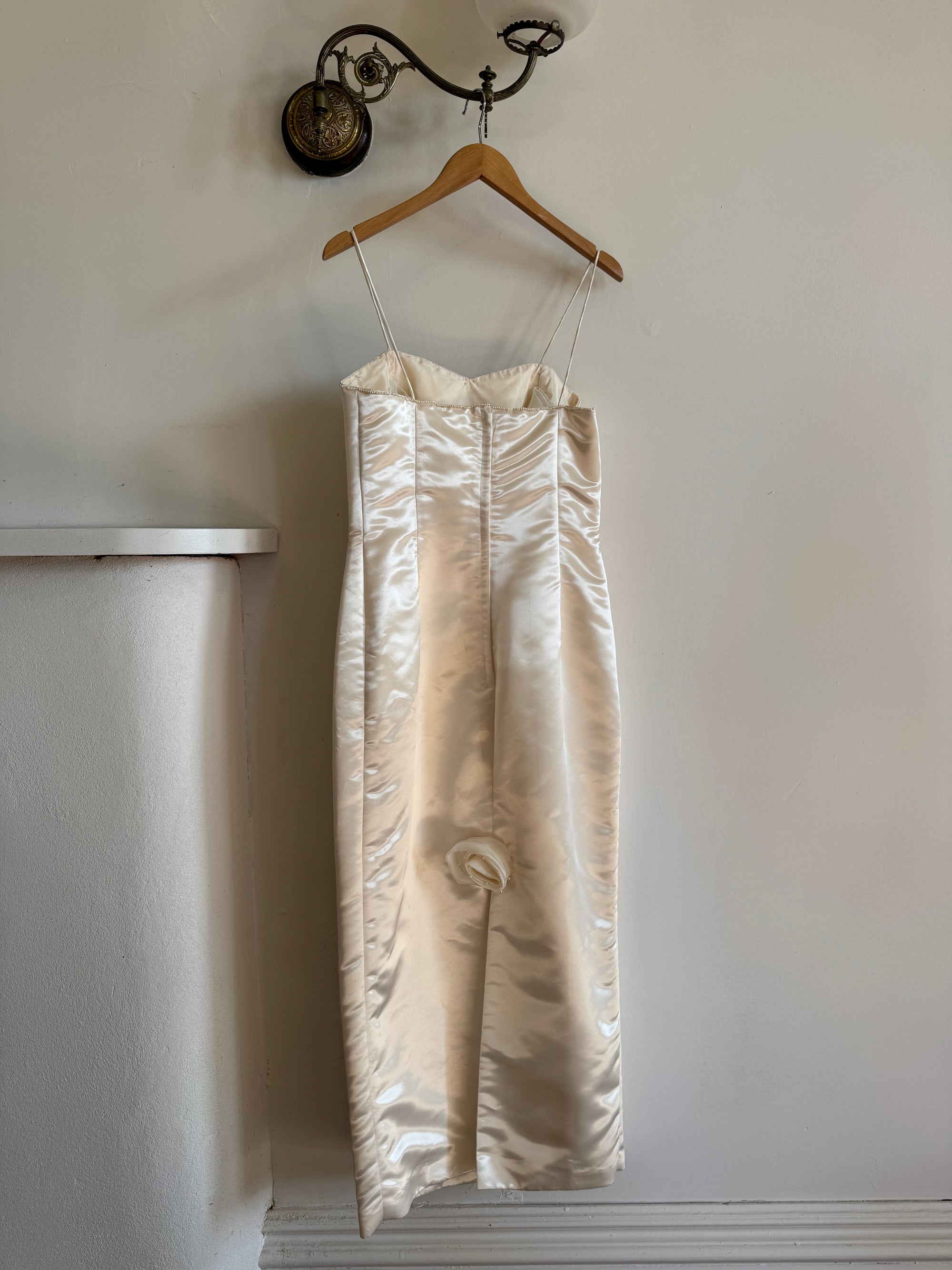 Vintage 90s Ivory Satin Column Midi with Rosette