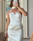 Vintage 90s Satin Strapless Bridal Midi With Neck Tie