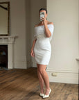 Vintage 90s White Pleated Beaded Fringe Mini Dress