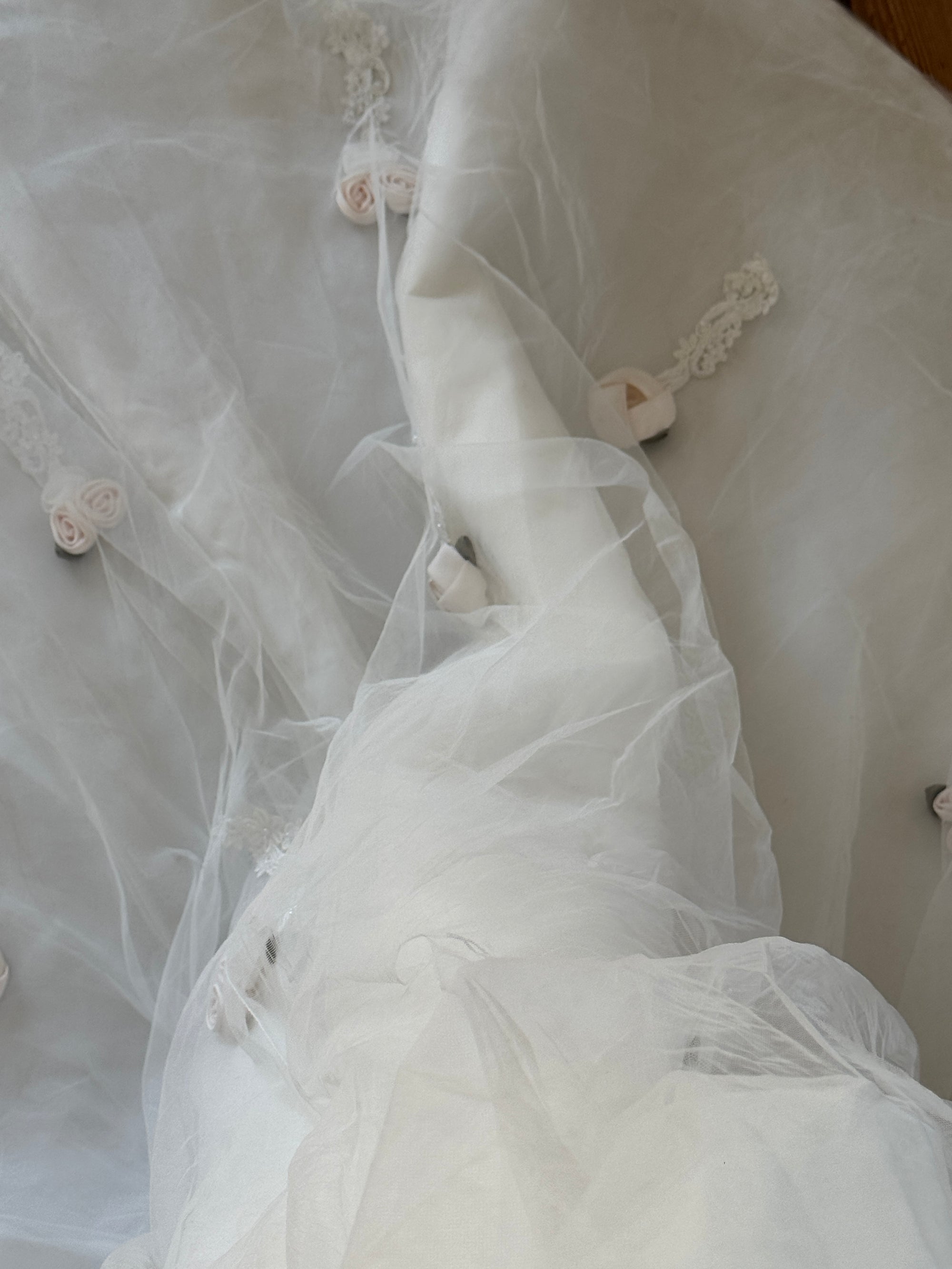 Vintage 90s Rosette Tulle Princess Wedding Gown with Gloves