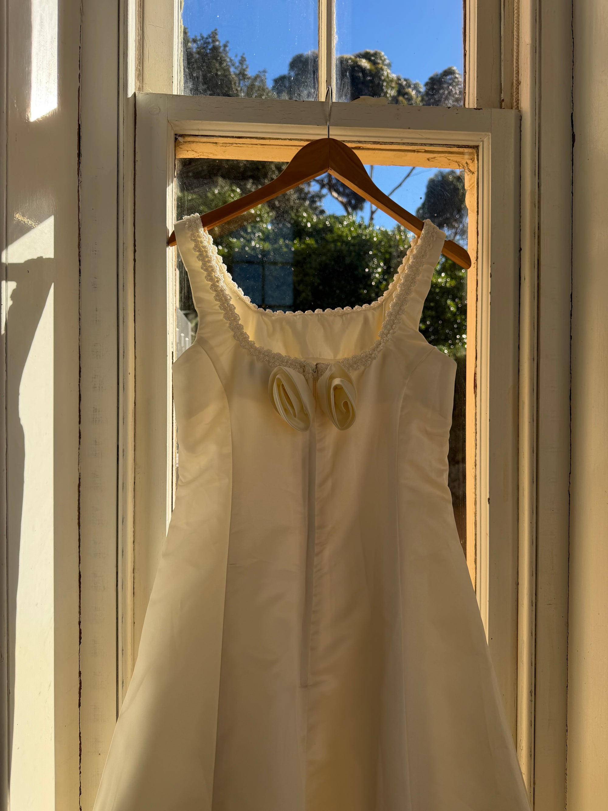 Vintage 90s Satin Rope Embroidered Slip Wedding Dress