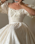 Vintage 90s Silk Puff Sleeve Embroidered Wedding Dress