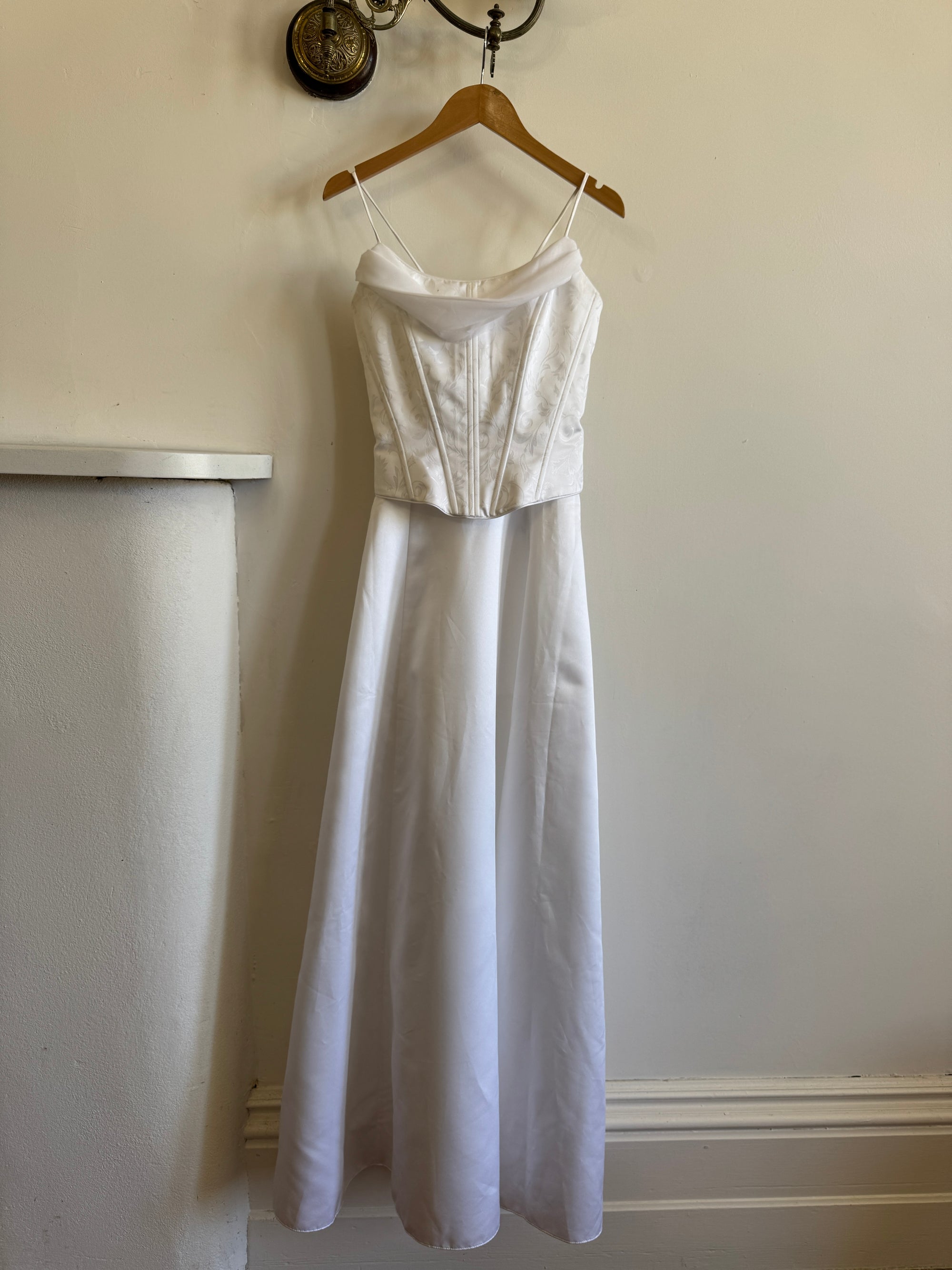 Vintage 90s Satin Jacquard Corset Wedding Dress