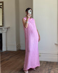Vintage 80s Boat Neck Crinkle Dress Hot Pink