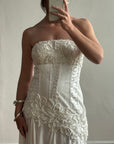 Vintage 90s Embroidered Strapless Fairy Wedding Gown