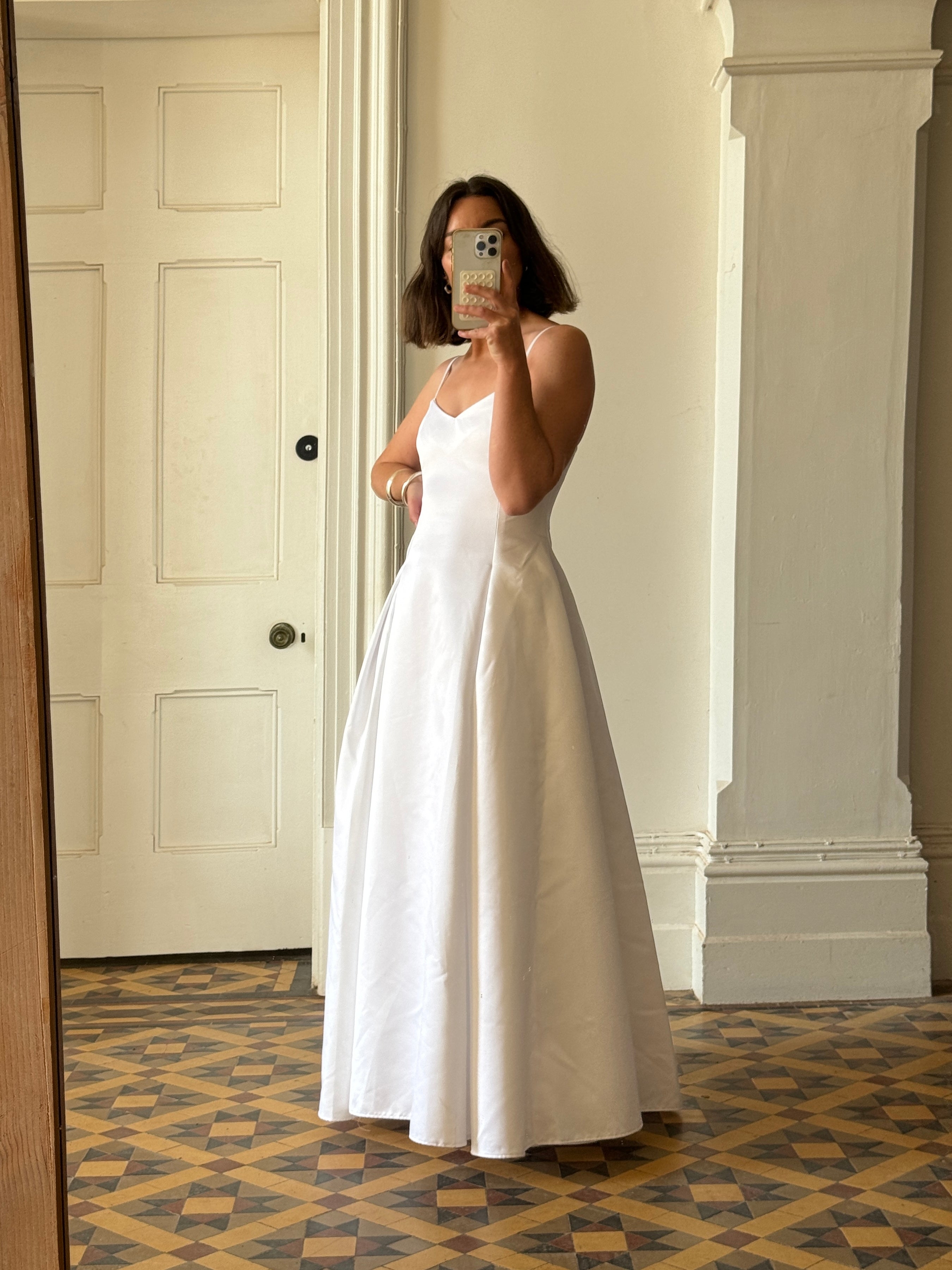 Vintage 90s Satin Strappy Pleated Wedding Dress