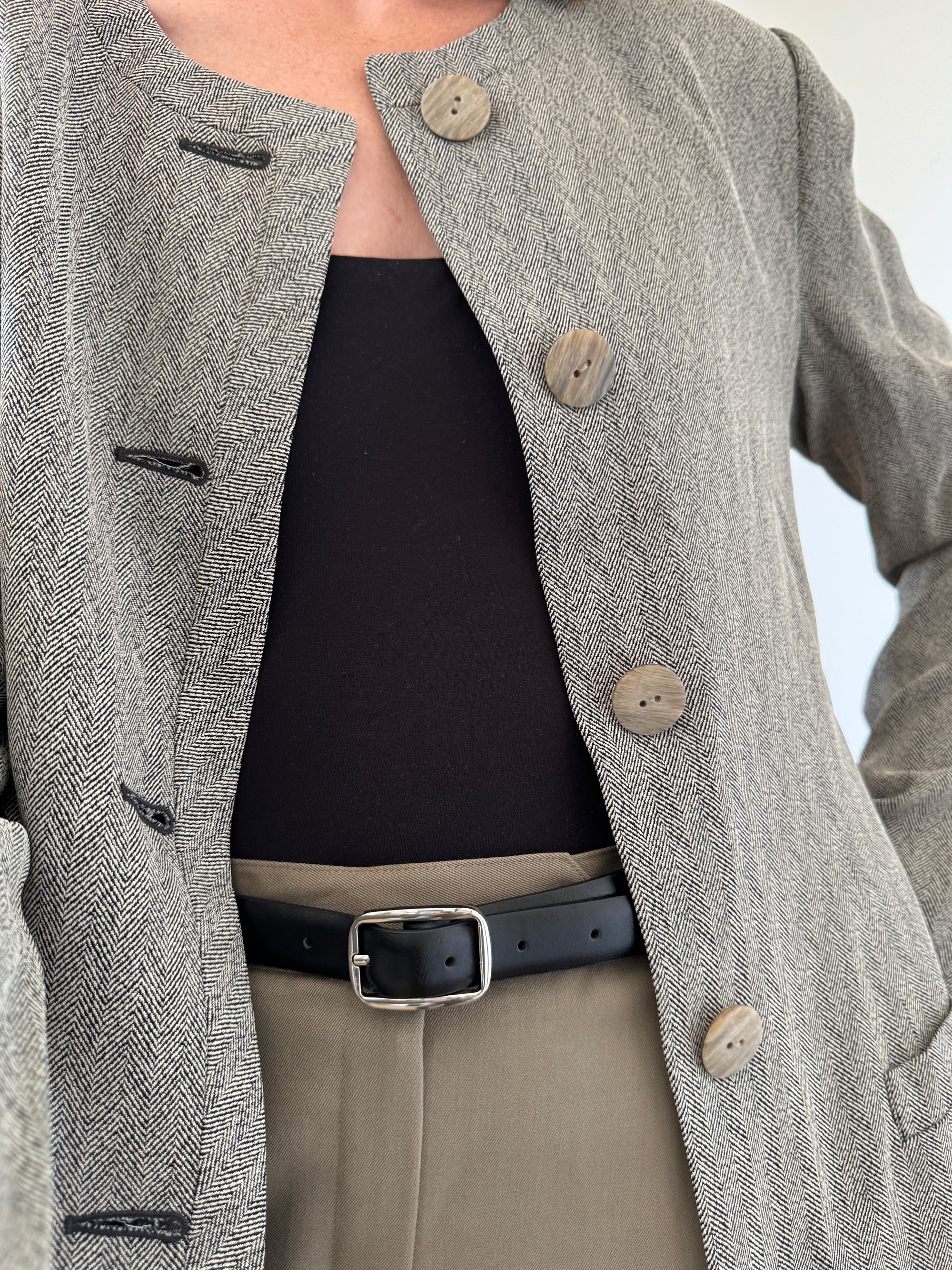 Vintage 90s Neiman Marcus Textured Grey Collarless Blazer (Tags Attached)
