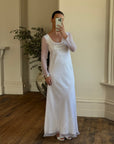 Vintage 90s Sheer Organza Long Sleeve Empire Bridal Dress