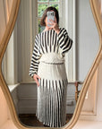 Vintage 70s Knit Batwing Midi Dress Black and Cream