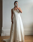 Vintage 90s Ivory Beaded Halter Bridal Ballgown
