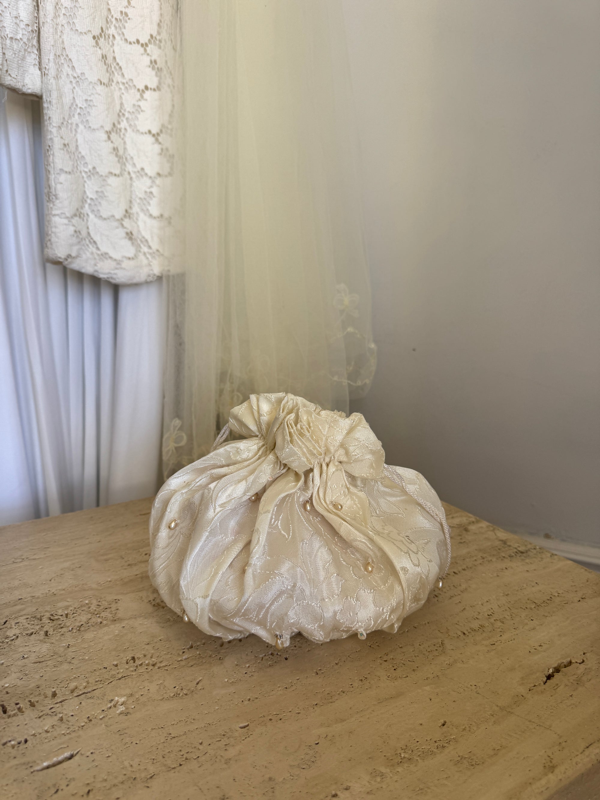 Vintage Jacquard Bridal Drawstring Pouch