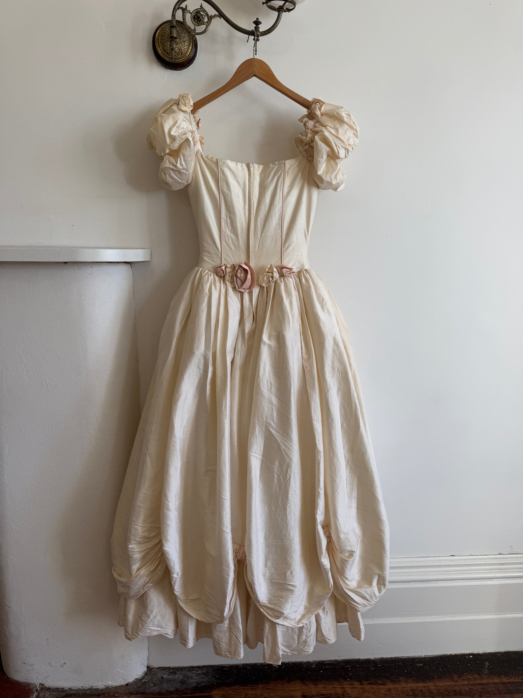 Vintage 90s Pure Silk Renaissance Basque Waist Wedding Gown