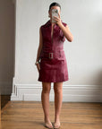 Vintage 90s Burgundy Leather Zip Front Dress