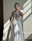 Vintage 80s Rope Embroidered Taffeta Wedding Gown