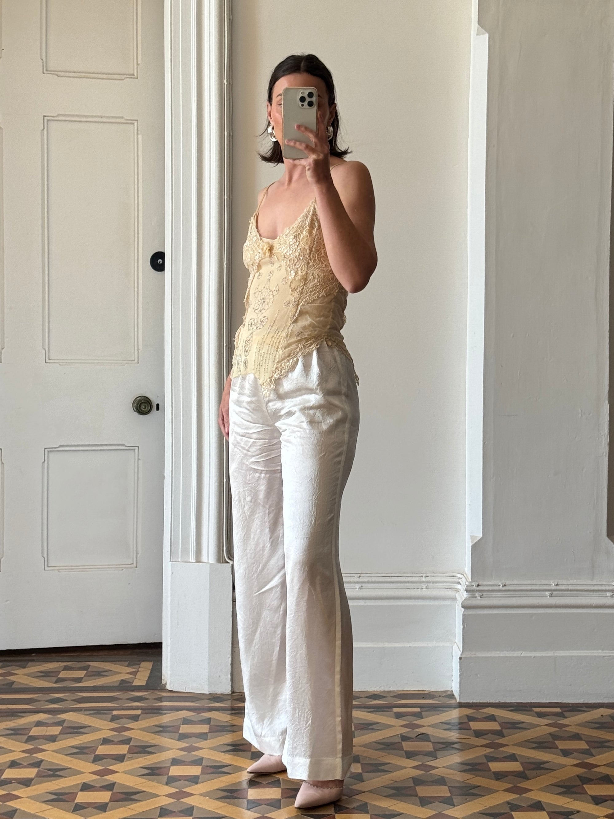 Vintage 90s DKNY Pure Silk Embroidered Camisole Creme