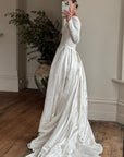 Vintage 60s Satin Jacquard Embellished Wedding Gown Ivory