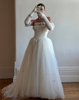 Vintage 90s Rosette Tulle Princess Wedding Gown with Gloves