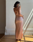 Vintage 90s Beaded Silk Party Dress Blush