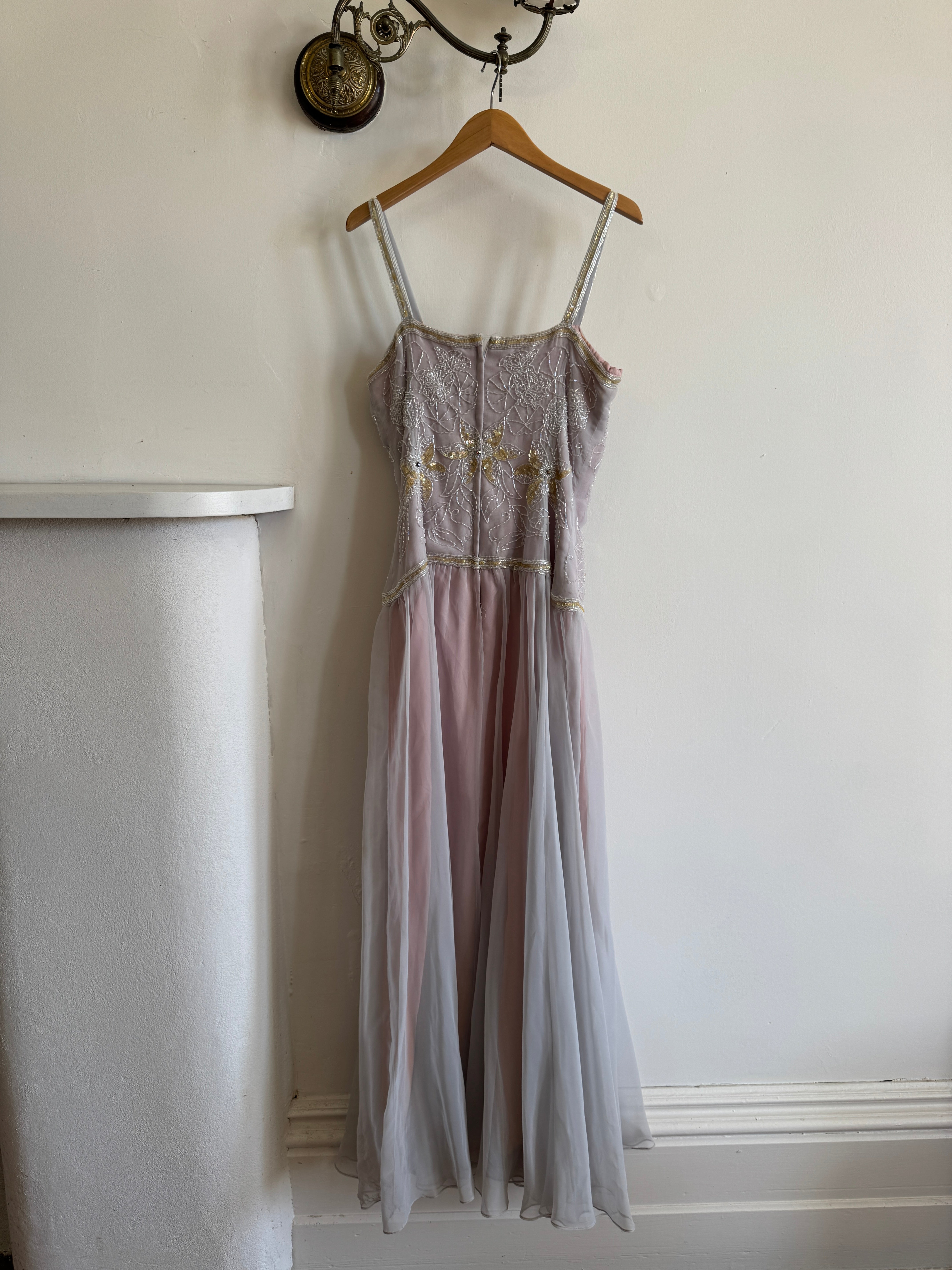 Vintage 70s Drop Waist Beaded Dress Sunrise Lilac