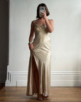 Vintage 90s Pure Silk Bias Cut Split Gown Champagne
