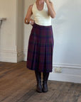 Vintage Wool Blend Plaid Pleated Skirt Plum