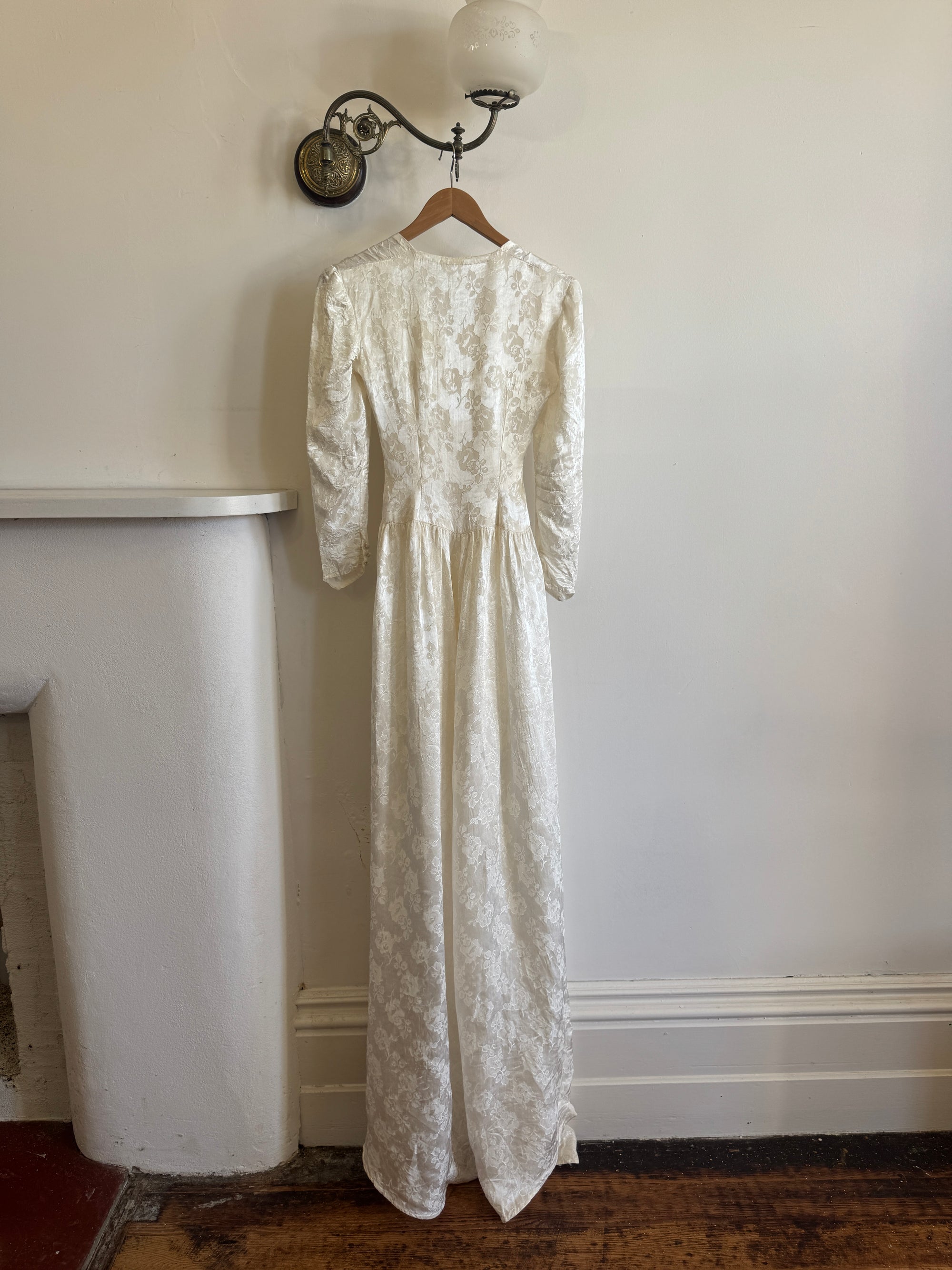 Vintage 40s Jacquard Long Sleeve Wedding  Dress