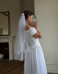 Vintage 80s 3D Floral Off Shoulder Bridal Gown and Veil
