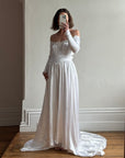 Vintage 50s Liquid Satin Scoop Applique Wedding Gown