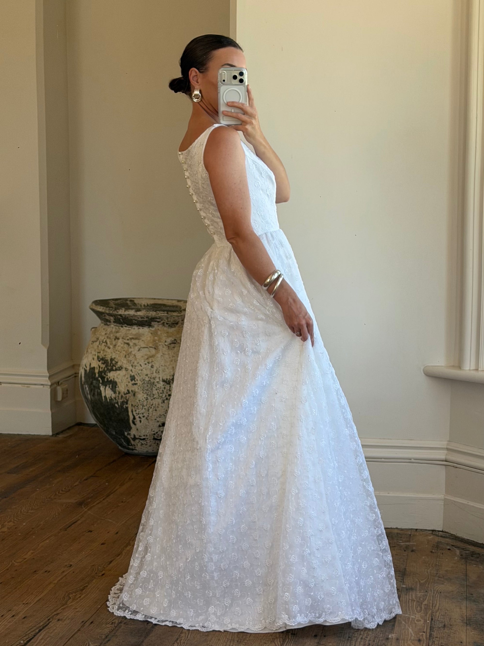 Vintage 90s Scoop Neck Floral Wedding Dress