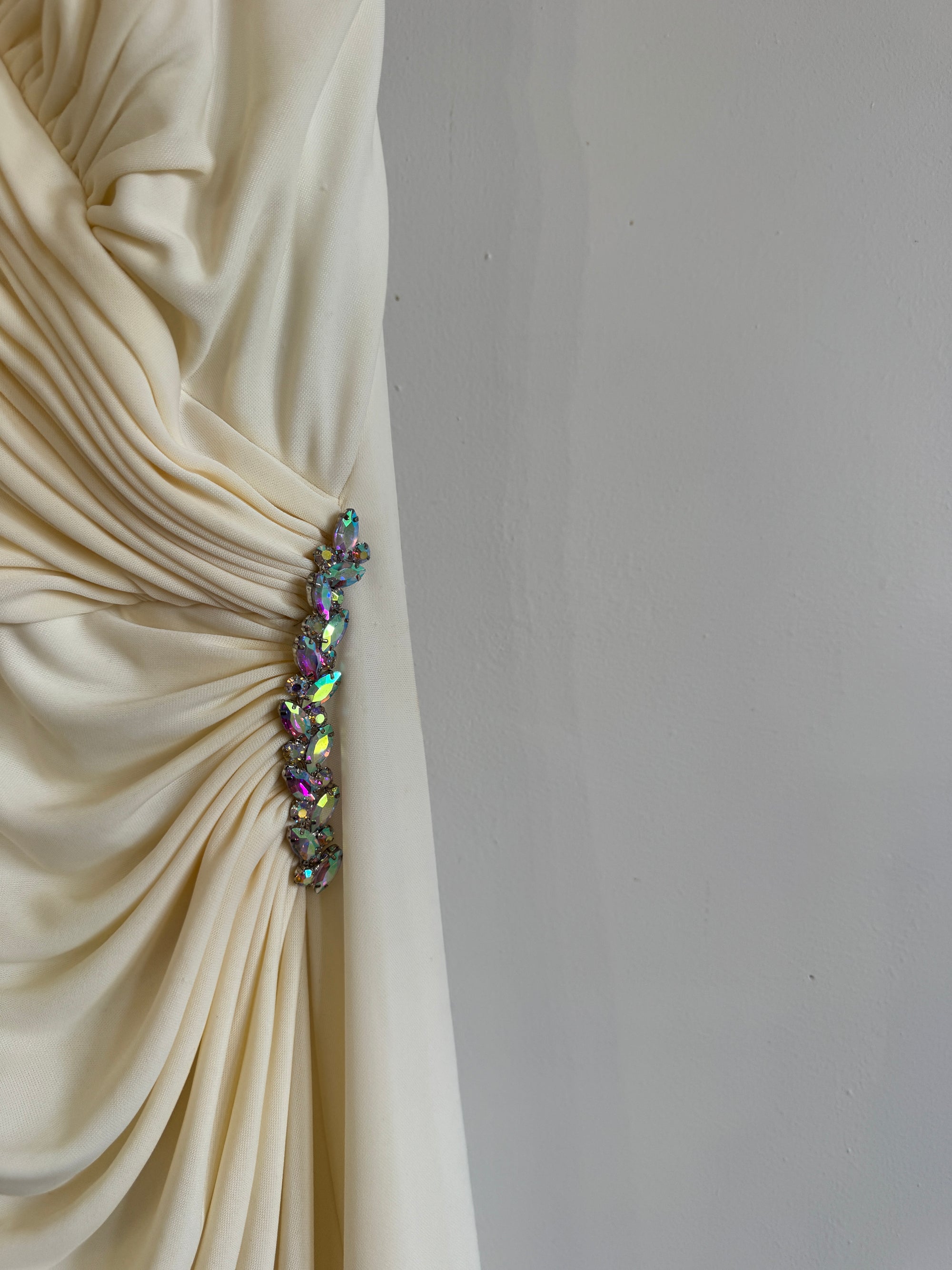 Vintage 90s Bandage Mini Dress Cream With Rainbow Rhinestones