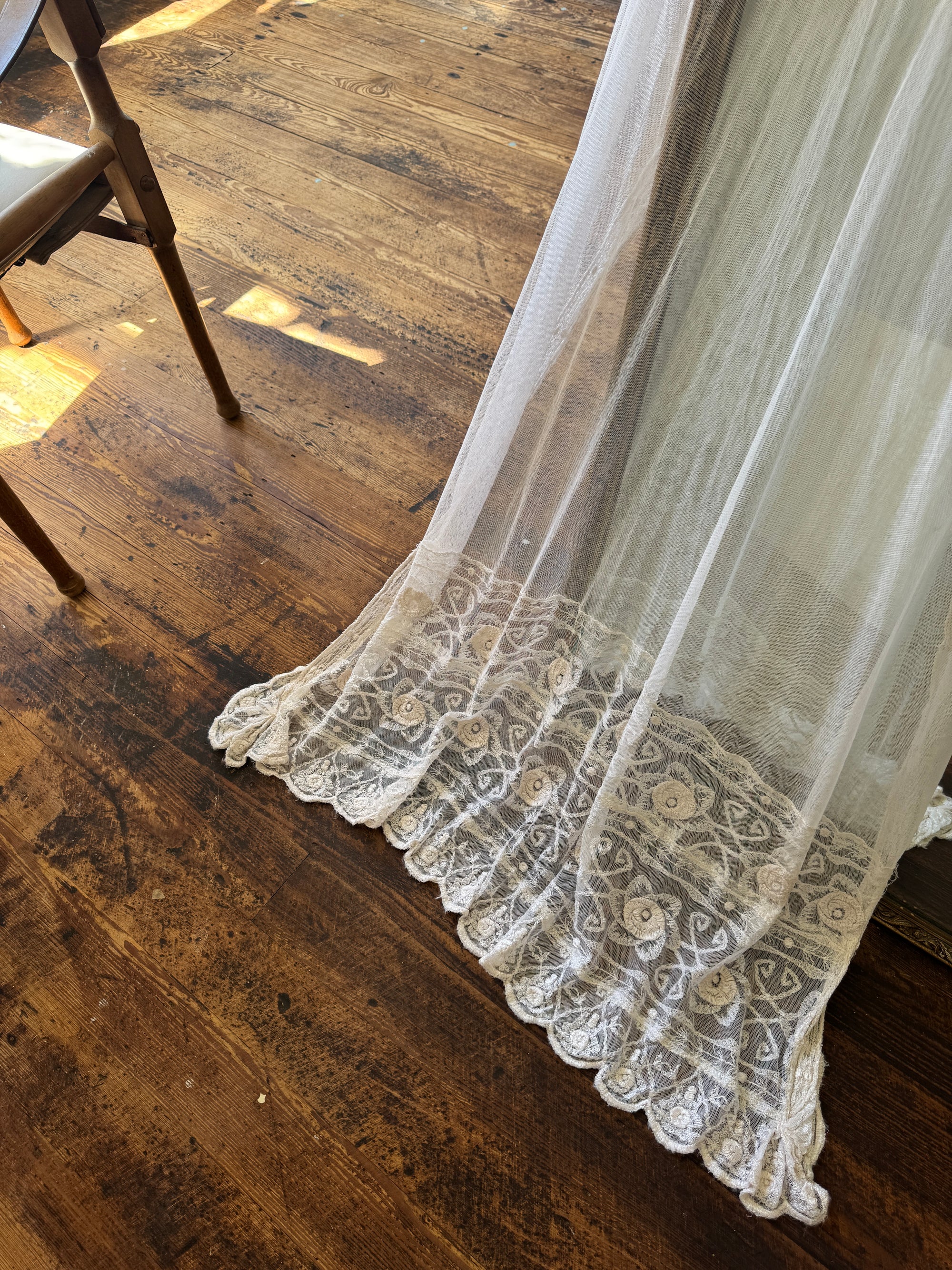 CMTB x Luce Di Luna Repurposed Antique Tambour Lace Sheer Rose Embroidered Veil