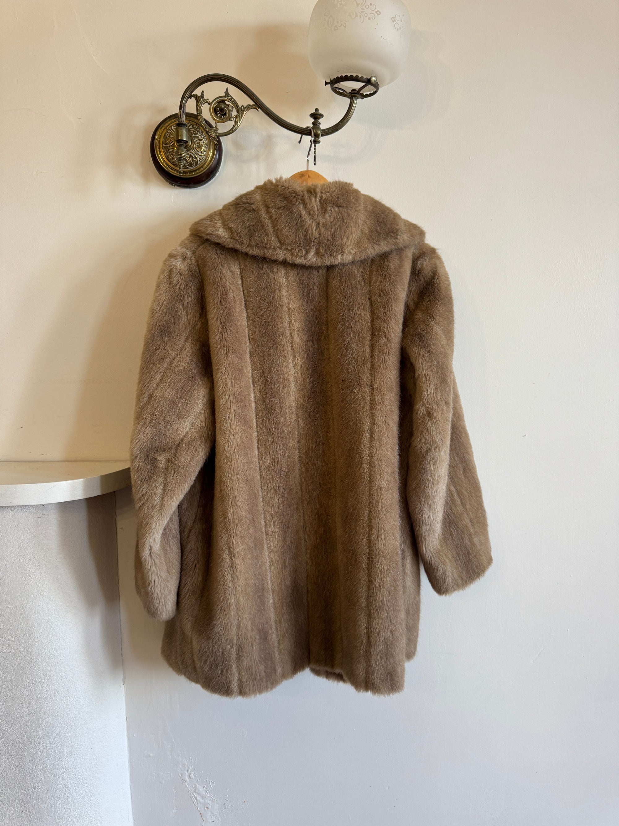 Vintage 60s Latte Faux Fur Mid Length Coat