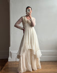 Vintage 70s Chiffon Rosette Wedding Dress Creme